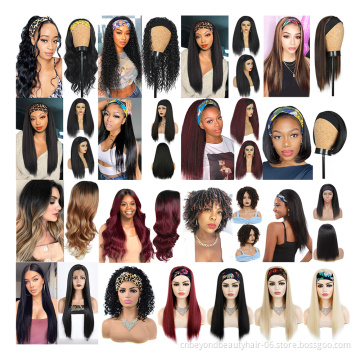 Afro Natural Black Kinky Straight Curly Elastic Yaki Headband wig hair extension Synthetic wigs hair For black women